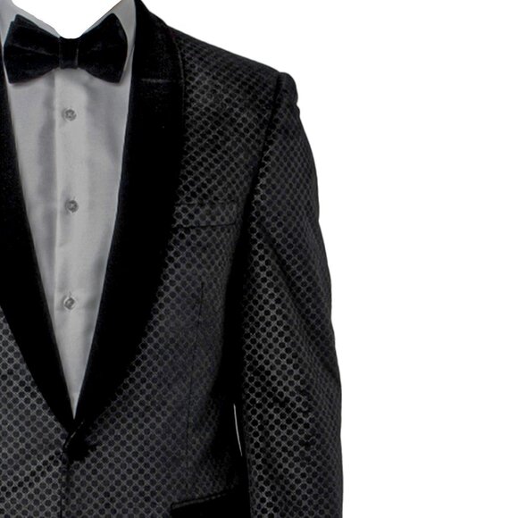 Luxurious Diamond Pattern Jacket (38S) Velvet Finish, Black - Picture 2 of 6
